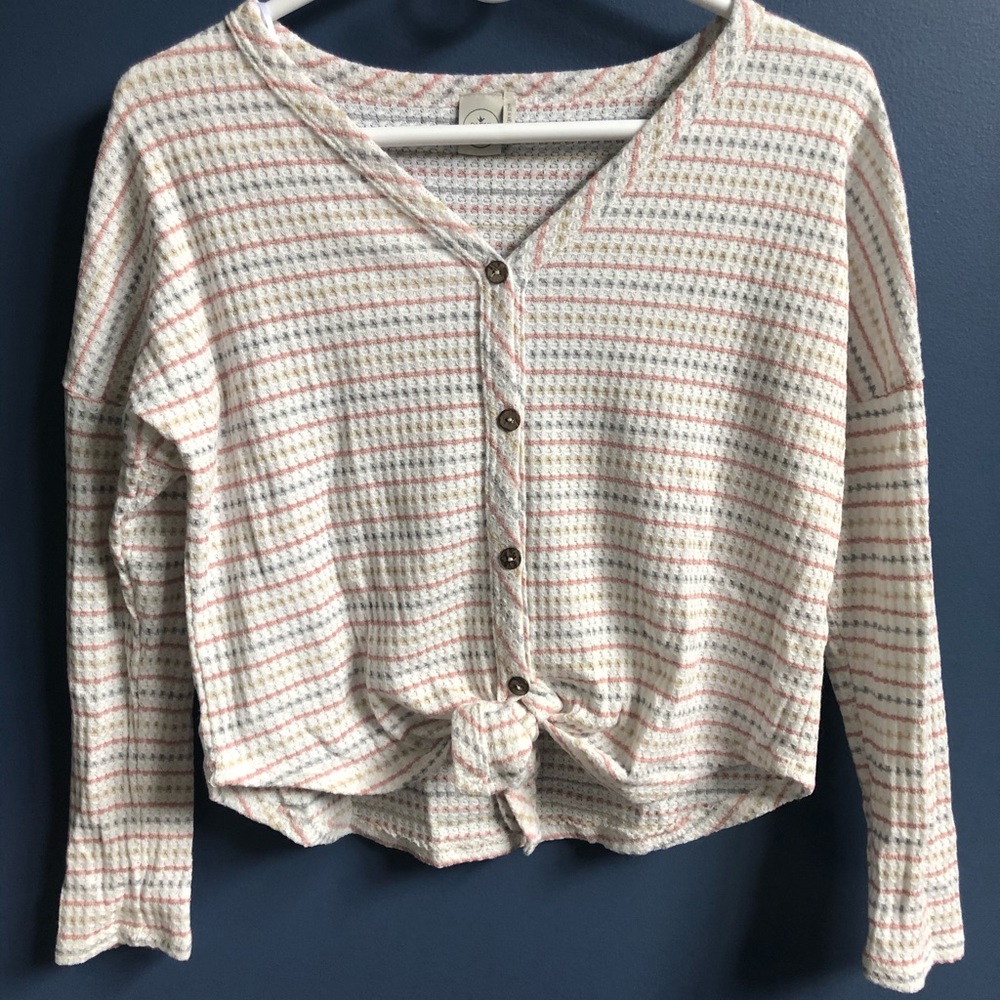 Striped Button Cropped Long Sleeve